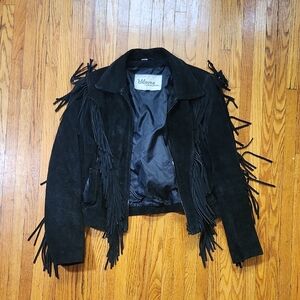 Vintage Black Suede Fringe Jacket